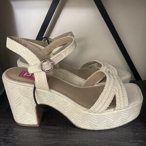 Pop Applaud Natural High Heeled Woven Sandals Sz‎ 11 M Buckle $75 NWT